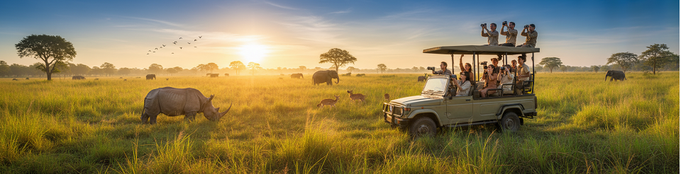 Elephant safari in Kaziranga National Park with tourists